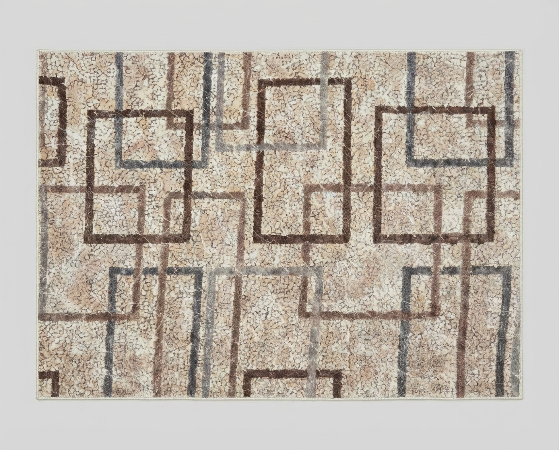 Designer-Teppich „Mokka“ – Geometrisches Quadrat-Design in Kaffeebraun & Grau