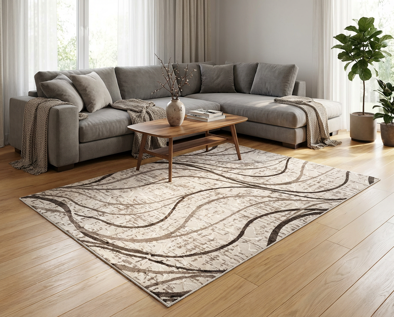 Designer-Teppich „Liquid Vision“ – Abstraktes Flow-Design in Chocolate & Taupe